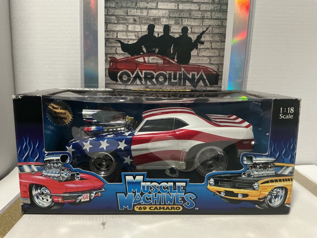 1/18: MUSCLE MACHINES ‘69 CAMARO RED WHITE AND BLUE