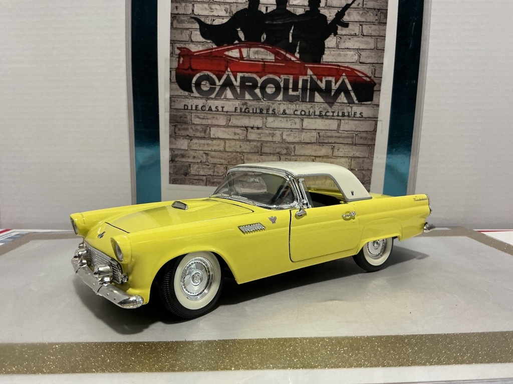 1/18: ROAD TOUGH 1955 FORD THUNDERBIRD YELLOW ON WHITE *SCUFFS ON BUMPER*