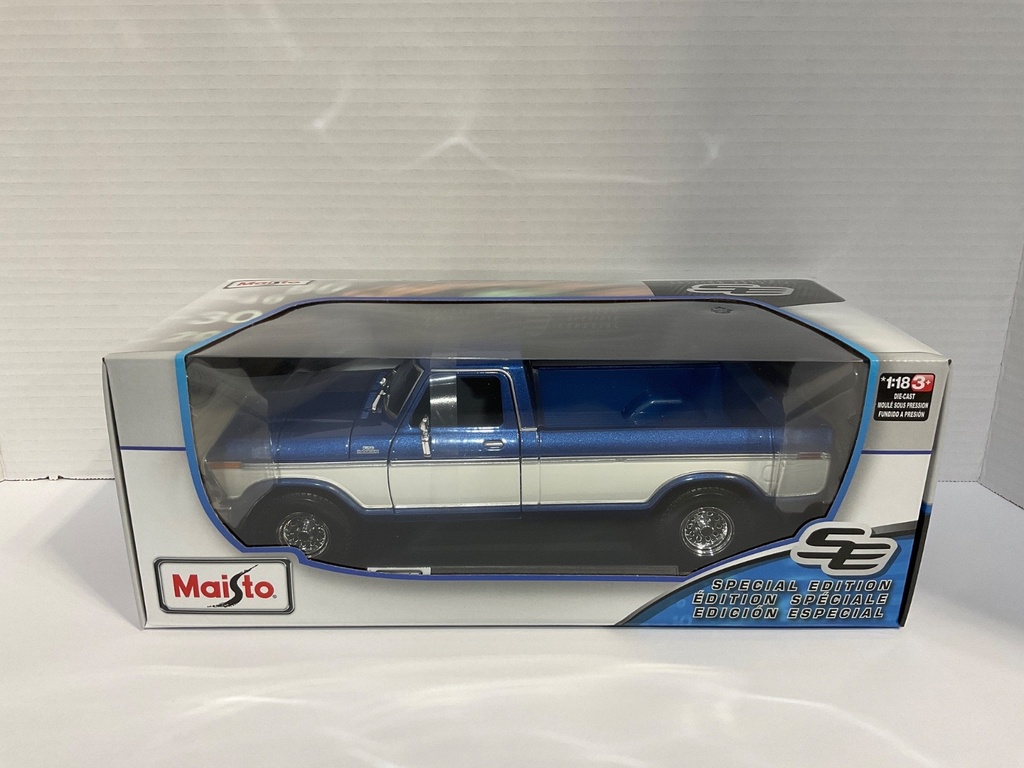 [111604] 1:18 MAISTO 1979 FORD F150 PICK-UP BLUE WITH WHITE STRIPES