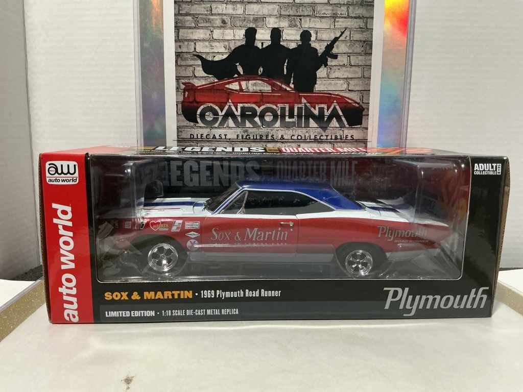 1:18 AUTO WORLD SOX AND MARTIN 1969 PLYMOUTH ROAD RUNNER LIMITED EDITION