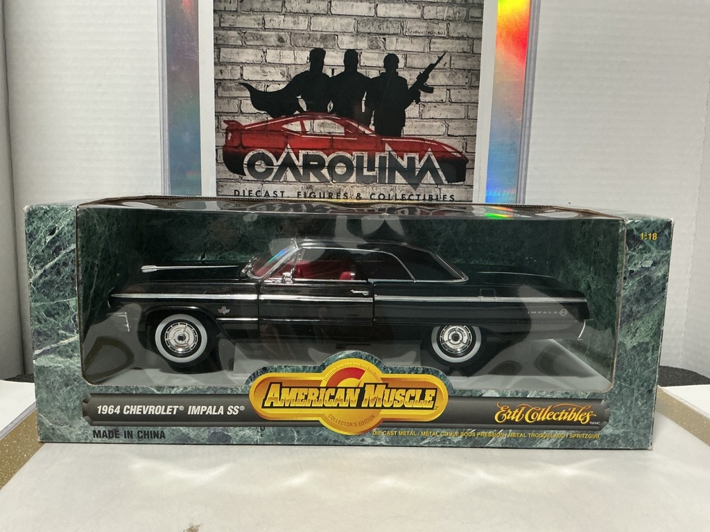 1:18 ERTL AMERICAN MUSCLE 1964 CHEVROLET IMPALA SS BLACK ON RED