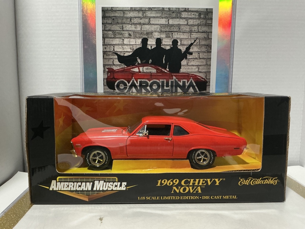 1:18 ERTL / AMERICAN MUSCLE 1969 CHEVY NOVA ORANGE RED ON BLACK