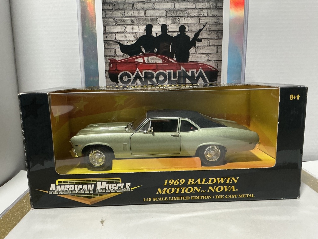1:18 ERTL AMERICAN MUSCLE 1969 BALDWIN MOTION NOVA GREEN ON BLACK