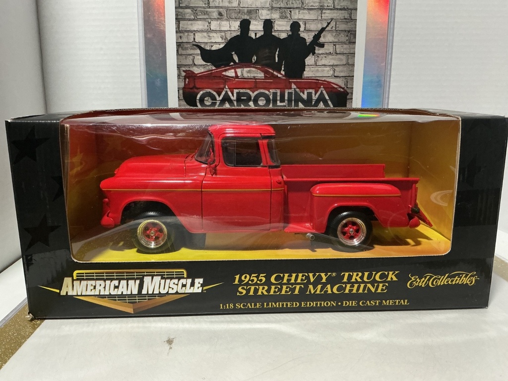 1:18 ERTL 1955 CHEVY TRUCK STREET MACHINE RED ON GREY