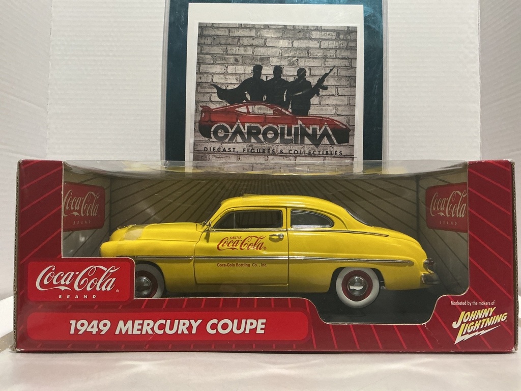 1:18 JOHNNY LIGHTNING COCA COLA BRANDED 1949 MECURY COUPE YELLOW