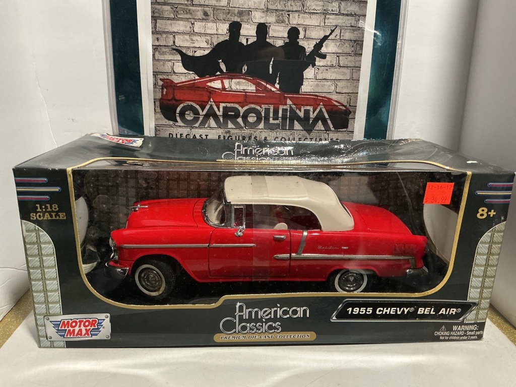 [008667] 1:18 MOTORMAX - AMERICAN CLASSICS 1955 CHEVY BEL AIR [DAMAGED BOX] RED/WHITE