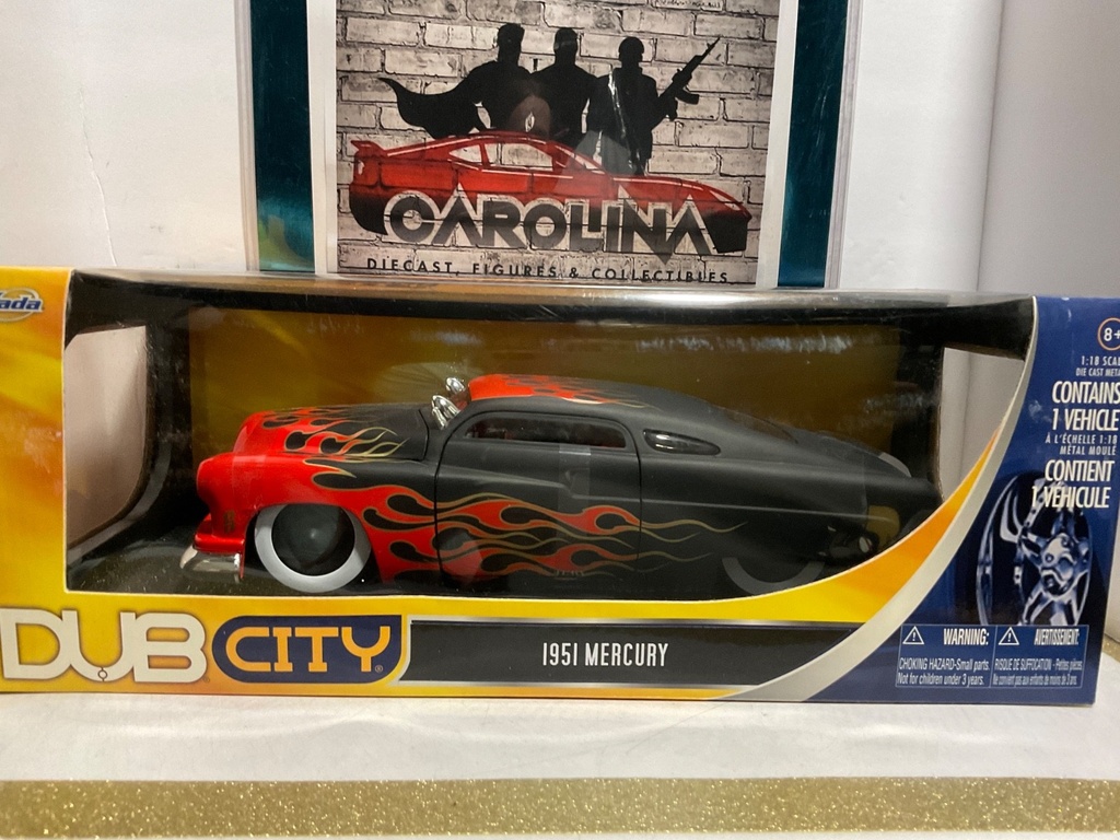 1:18 JADA DUB CITY 1951 MERCURY FLAT BLACK WITH RED FLAMES