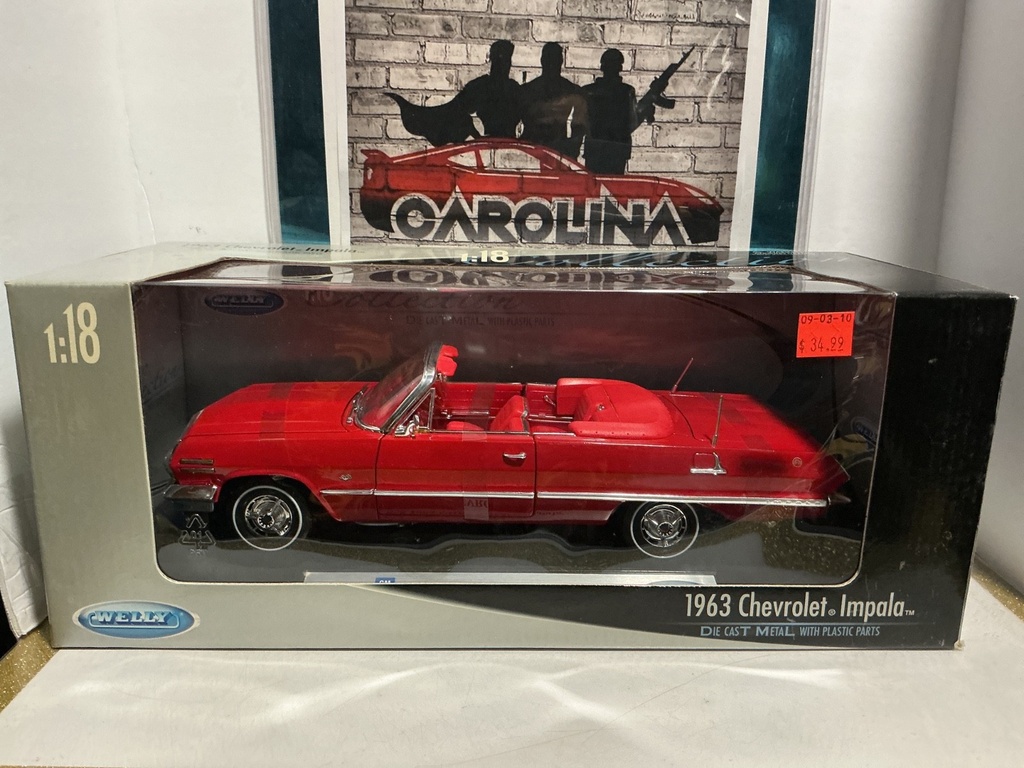 [008625] 1:18 WELLY - DIECAST METAL - 1963 CHEVROLET IMPALA [RED/SILVER] [LIGHT RASHING]