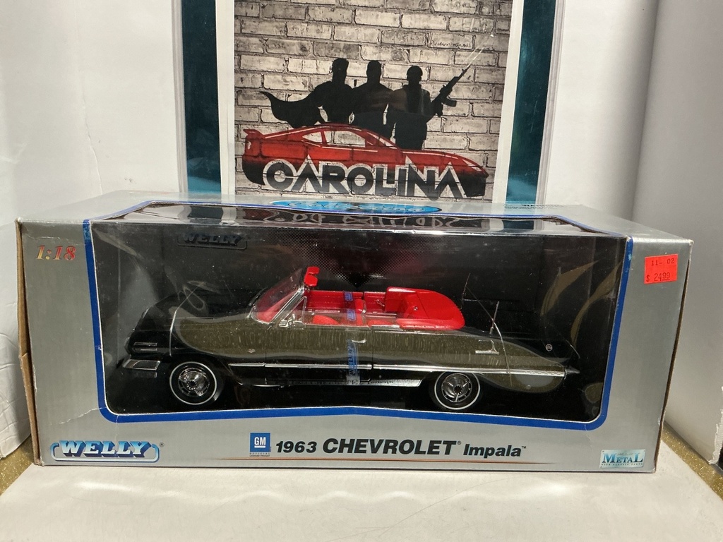 [008626] 1:18 WELLY - DIECAST METAL - 1963 CHEVROLET IMPALA [BLACK/RED]
