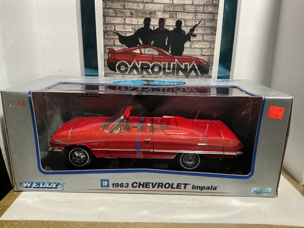 [008627] 1:18 WELLY - DIECAST METAL - 1963 CHEVROLET IMPALA [RED ON RED/SILVER]