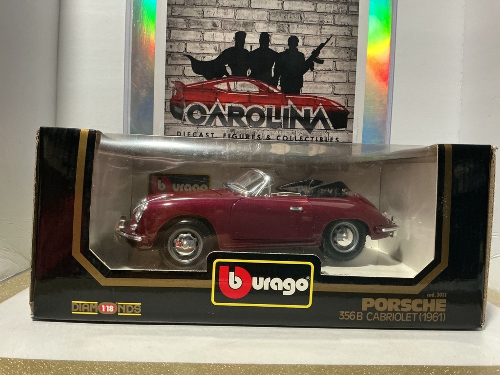 1:18 BURAGO DIAMONDS - PORSCHE 356B CABRIOLET 1961 BURGUNDY ON TAN