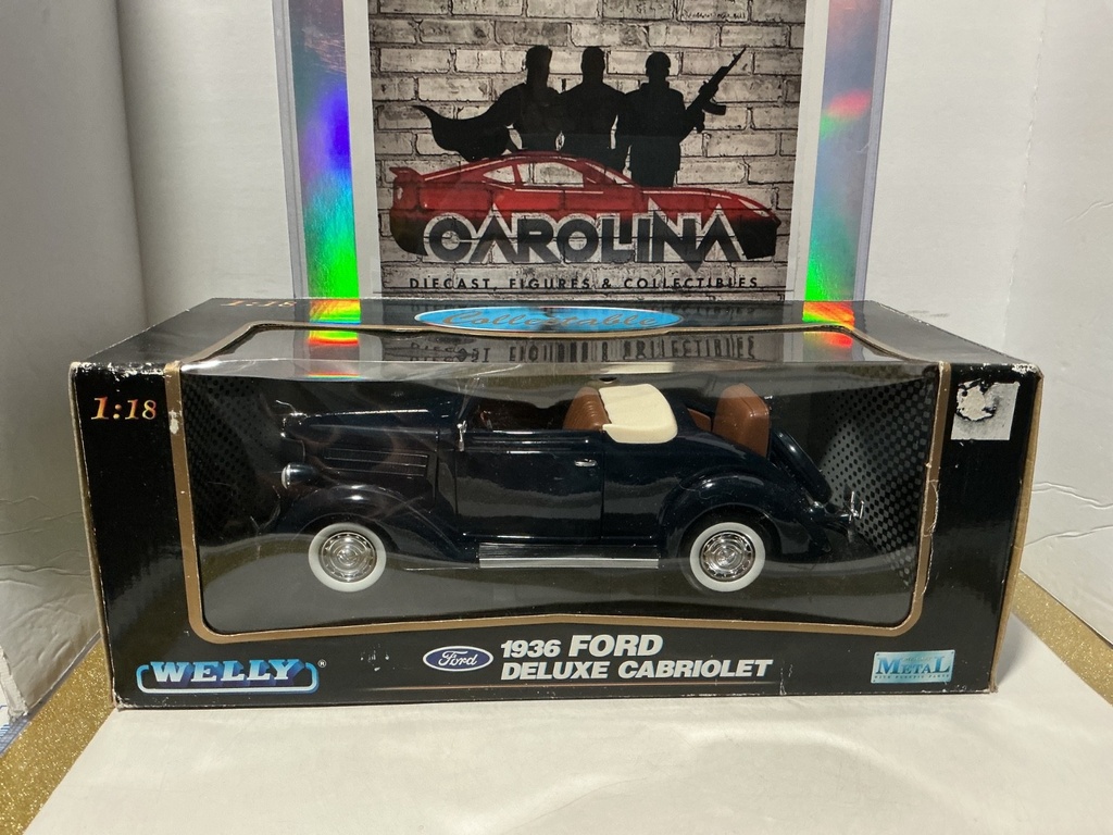 1:18 WELLY COLLECTABLE - 1936 FORD DELUXE CABRIOLET NAVY BLUE ON BROWN