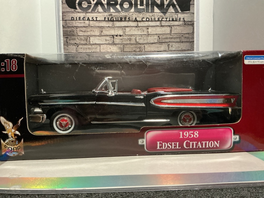 [102182] 1:18 ROAD SIGNATURE 1958 EDSEL CITATION  { BOX DAMAGED} BLACK ON RED