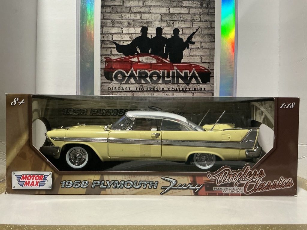 1:18 MOTORMAX TIMELESS CLASSICS - 1958 PLYMOUTH FURY YELLOW ON WHITE