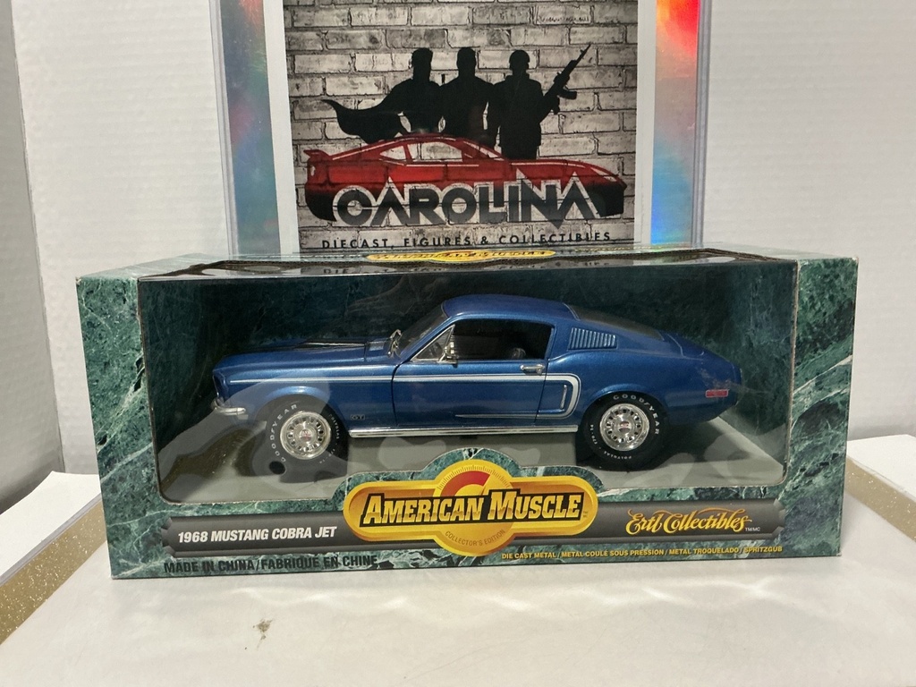 1:18 ERTL 1968 MUSTANG COBRA JET BLUE ON BLACK