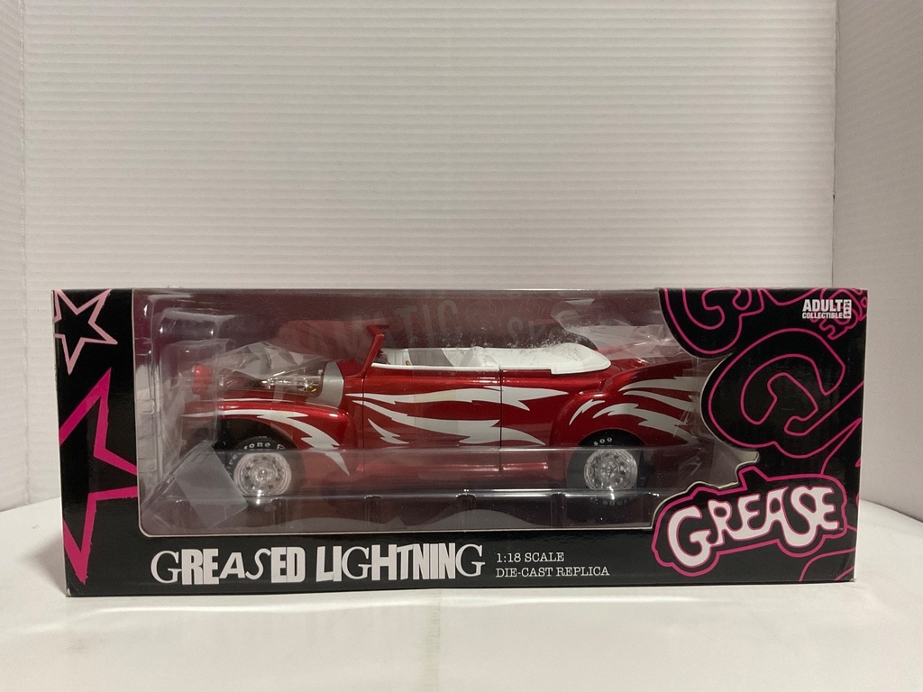 [112437] 1:18 AUTO WORLD GREASED LIGHTNING RED ON WHITE