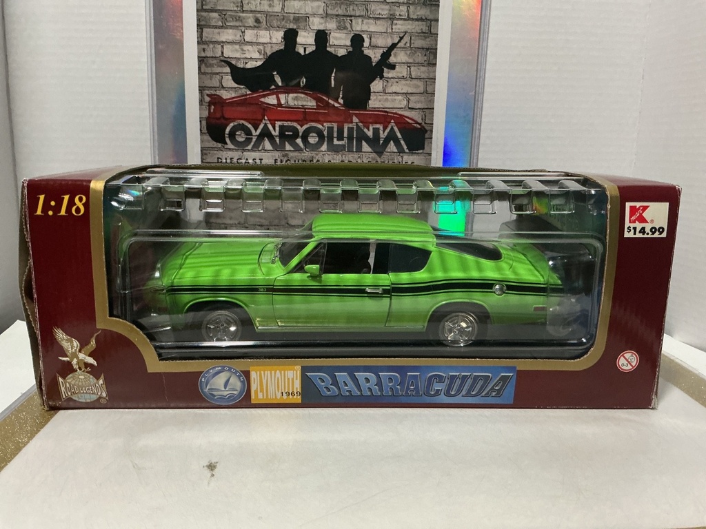 1:18 ROAD LEGENDS PLYMOUTH 1969 BARRACUDA GREEN ON BLACK