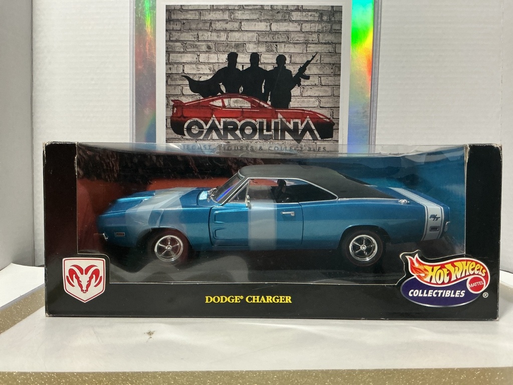 1:18 HOTWHEELS COLLECTIBLES DODGE CHARGER BLUE ON BLACK