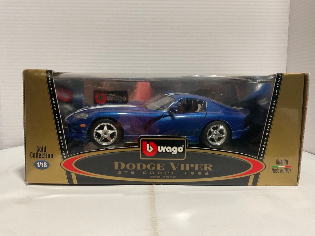 1:18 BURAGO DODGE VIPER GTS COUPE 1996 BLUE/WHITE ON GREY