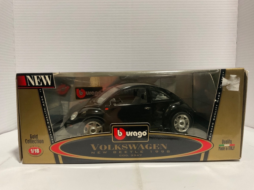 1:18 BURAGO VOLKSWAGEN NEW BEETLE 1998 BLACK ON GREY