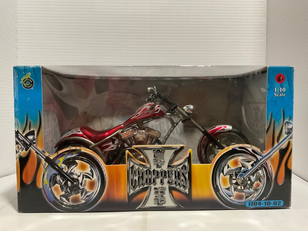 1:10 MUSCLE MACHINES WEST COAST CHOPPERS JJO4-10-02 RED/SILVER FLAMES