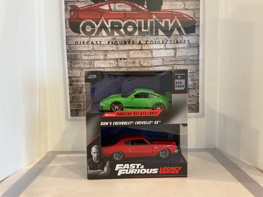 JADA DIE CAST- FAST & FURIOUS PORSCHE 911 GT3 & DOM’S CHEVROLET CHEVELLE SS CARS