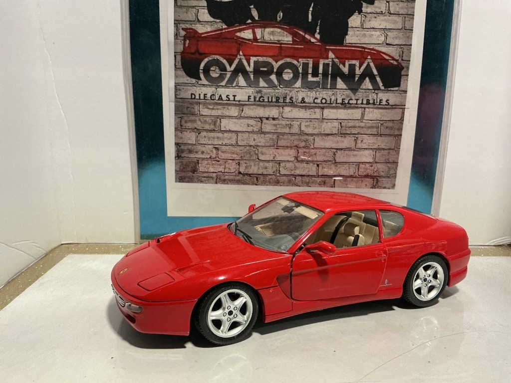 [117507.] 1:18 BURAGO ITALY 1992 FERRARI 465 GT RED ON TAN *DRIVER DOOR NEEDS ADJUSTMENT