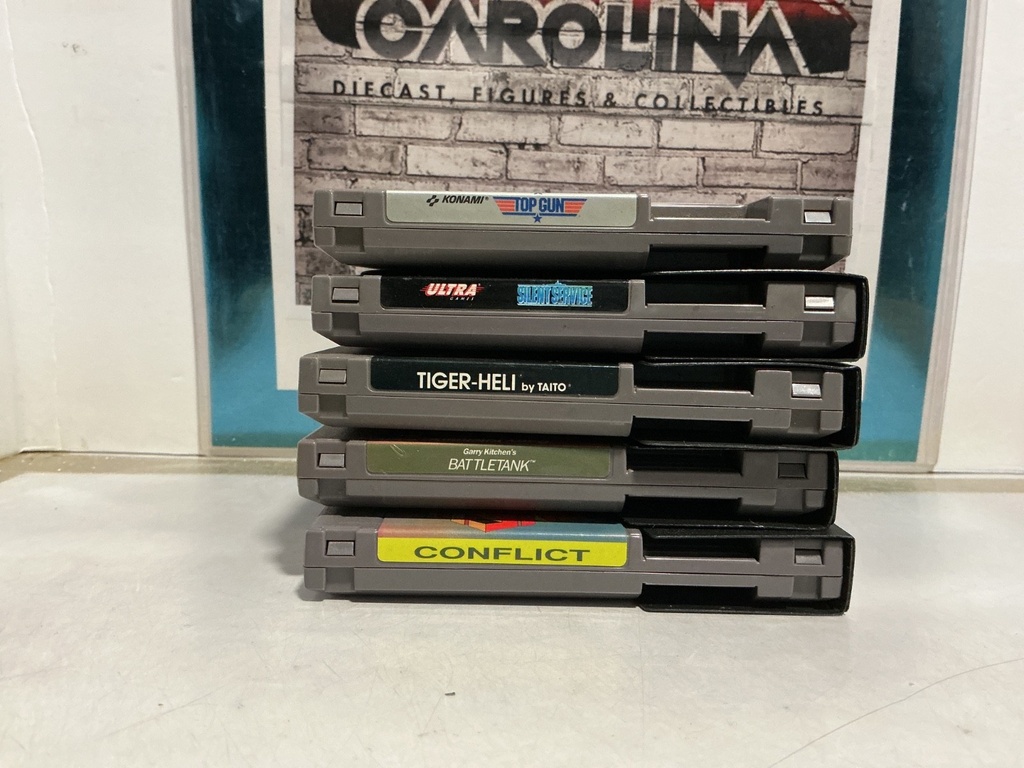 NINTENDO NES SYSTEM - 5 MILITARY GAMES BUNDLE W/ BLACK SLEEVES  [EXCEPT TOP GUN]