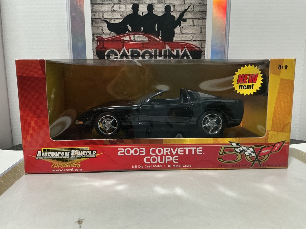 [112344] 1:18 ERTL AMERICAN MUSCLE 2003 CORVETTE COUPE BLACK ON GRAY