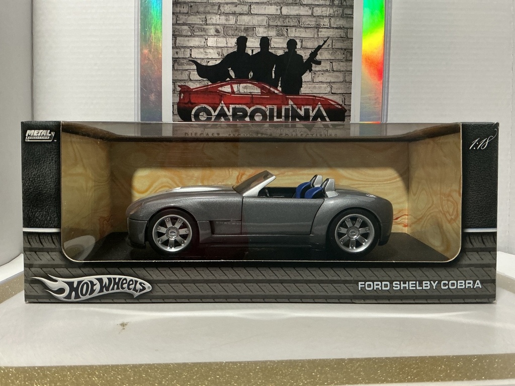 [112366] 1:18 HOTWHEELS COLLECTIBLES FORD SHELBY COBRA GREY ON BLUE