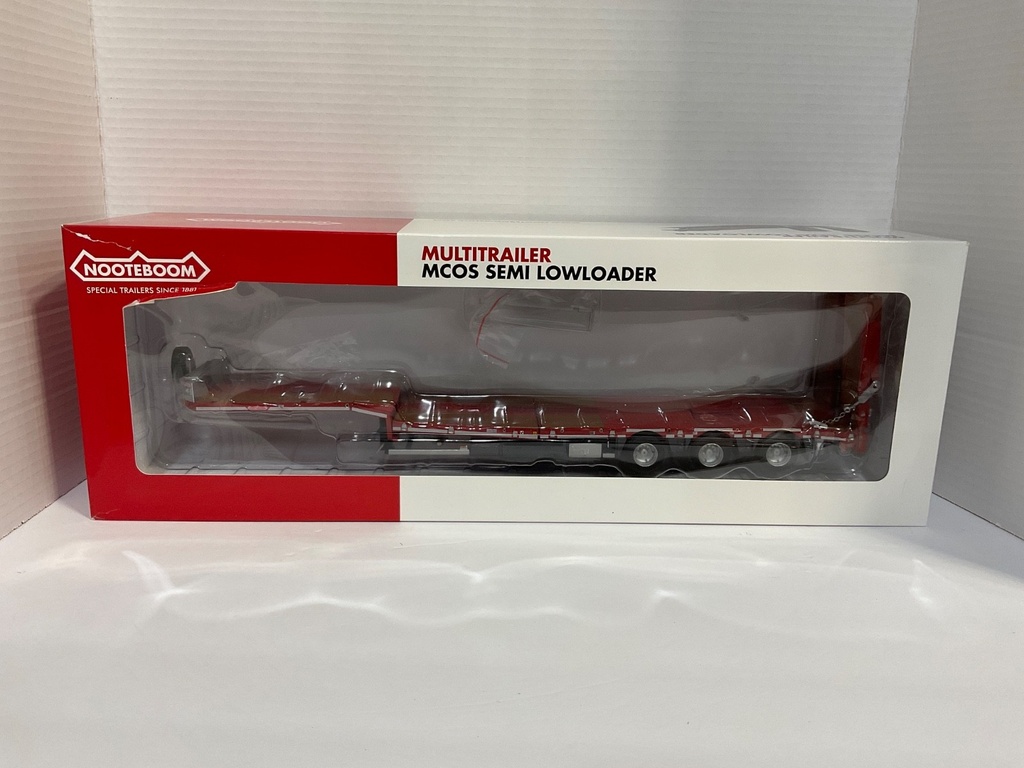 1/32 Marge Models Triple Axle Lowboy Flatbed Trailer w Steerable Axles Red