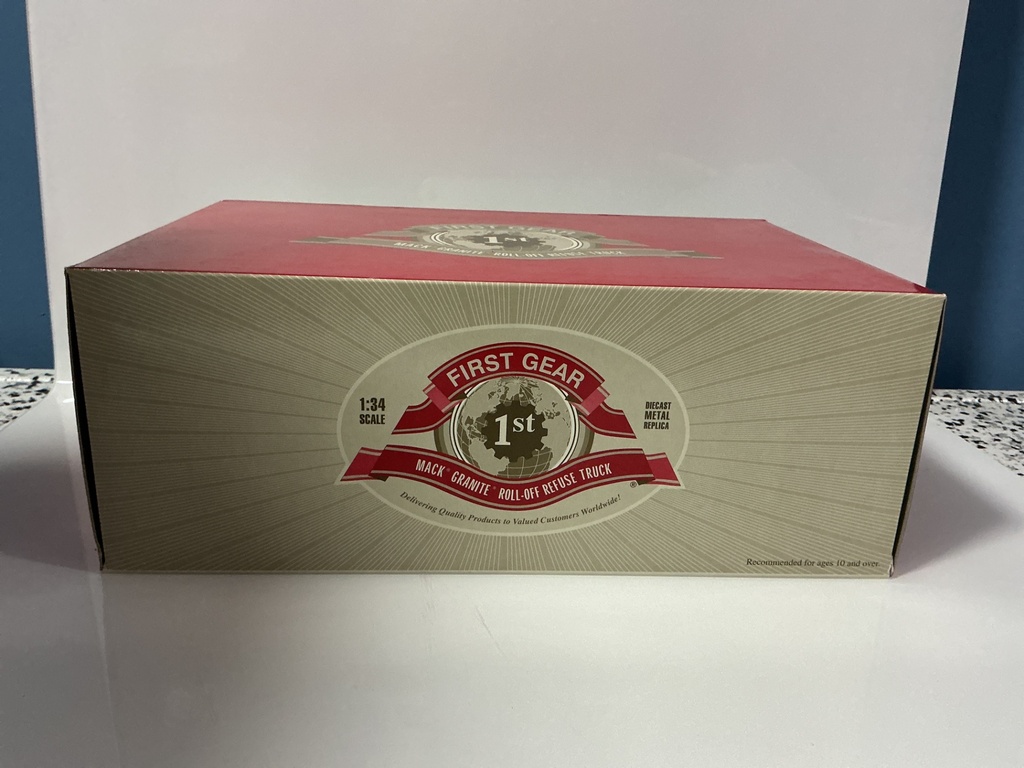 [112825.] 1:34 FIRST GEAR MACK GRANITE ROLLOFF TRUCK “ROLL ON”  #10–3479