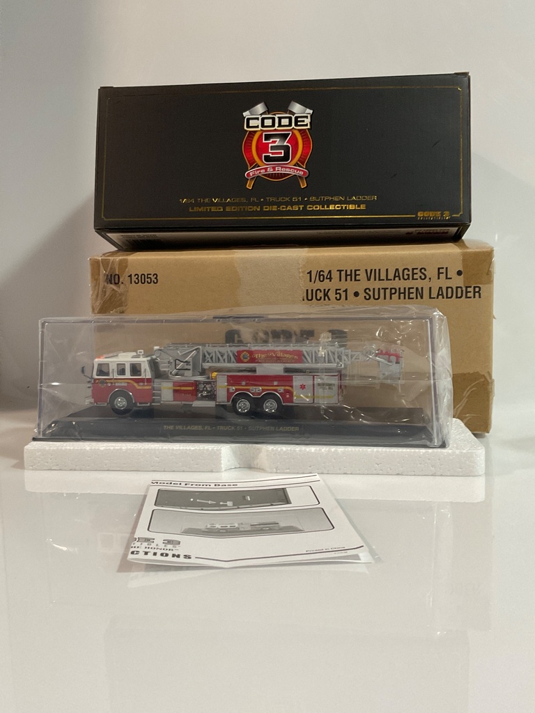 1/64 CODE 3 THE VILLAGES TRUCK 51 SUTPHEN LADDER  13053 NO COA 