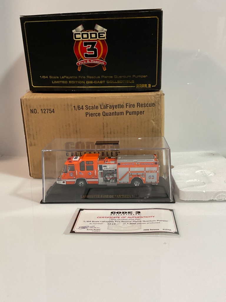 1/64 CODE 3 LAFAYETTE FIRE RESCUE PIERCE QUANTUM PUMPER