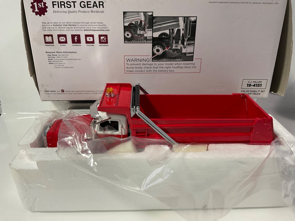 1/34 FIRST GEAR PETERBILT 367 DUMP TRUCK C.J. MILLER 19-4151